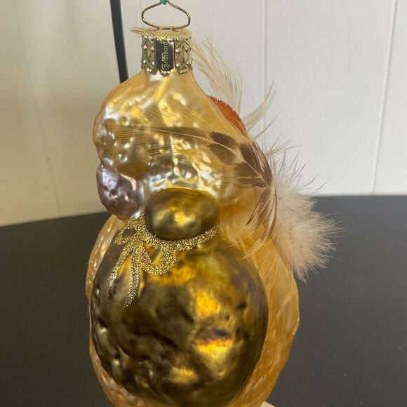 Vintage Old World Christmas Ornament Glass Santa with Feather Gold Red 5.5" - Picture 7 of 11